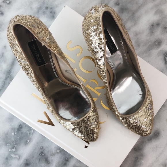 White House Black Market Shoes - Gold Sequin Adie Heels